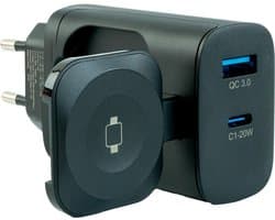 Strap-it 23W adapter met oplader geschikt voor Galaxy Watch 7 / 6 (Classic) / 5 (Pro) / 4 (Classic) / Ultra - Meerdere apparaten tegelijkertijd opladen - draadloze smartwatch oplader - Adapter met USB - A aansluiting en USB - C aansluiting (zwart)