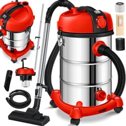 MASKO® industriële stofzuiger nat-droog roestvrij staal 2300W + stopcontact | blaasfunctie | droog en nat zuigen | Push&Clean | industriële stofzuiger met en zonder zak | zakloos - Rood — thumbnail 1