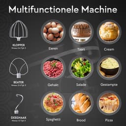 Selotus Keukenmixer – 6L RVS mengskom – 3x opzet stuk erbij – Likker – keukenmachine – foodprocessor – keukenrobot – 1400W - Zwart — thumbnail 3
