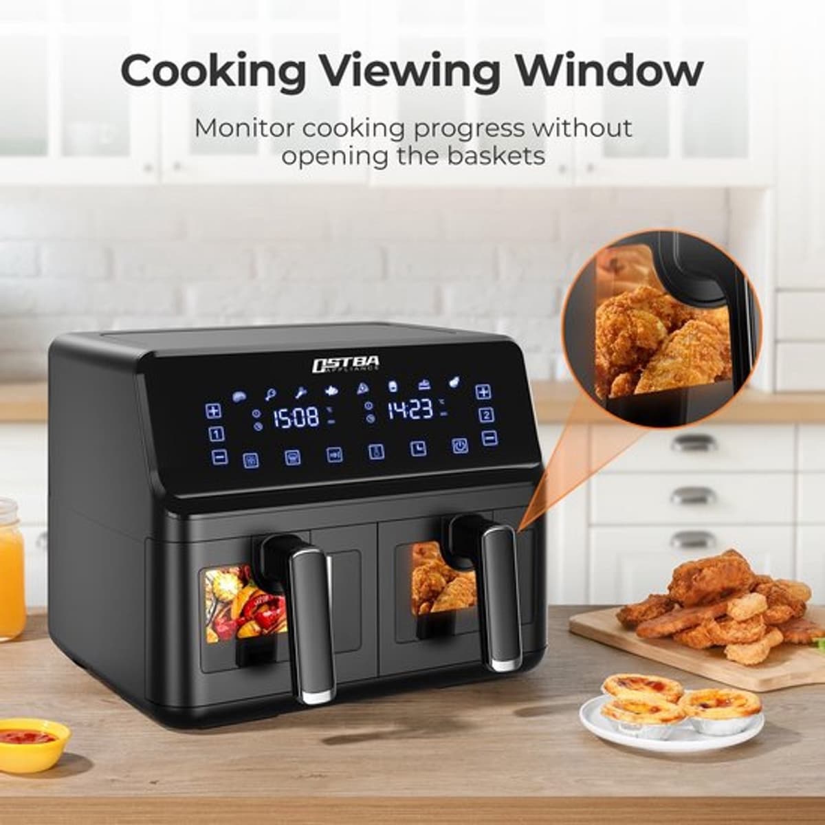 Heteluchtfriteuse, 1700 W, 8 liter, dubbele mand, touchscreen, 360° technologie, snel en gezond — afbeelding 1
