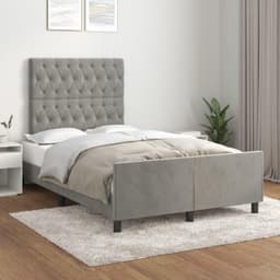 Bedframe met hoofdeinde, lichtgrijs, 120 x 200 cm, fluwelen bedframe voor slaapkamer, logeerkamer, familiebed, hotelbed, bedframe voor slaapkamer, hotel, logeerkamer — thumbnail 1