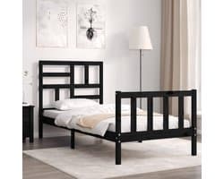 Bedframe 2FT6 Small Single Familiekbed, massief houten bed met hoofdeinde, zwart