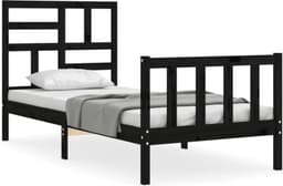 Bedframe 2FT6 Small Single Familiekbed, massief houten bed met hoofdeinde, zwart — thumbnail 5