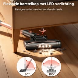 Grenintol Steelstofzuiger – Draadloze stofzuiger – 48 kPa – 300W – LED-display & LED-verlichting – 6-in-1 Kruimeldief – Zonder Zak, HEPA-filter – Met wandhouder, Dierenharen — Goud — thumbnail 2