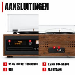 Levo® Platenspeler met CD Speler - Platenspeler Retro - CD Speler met DAB en FM - Inclusief Bluetooth - Donkerbruin - 37 x 12 x 30 cm — thumbnail 2