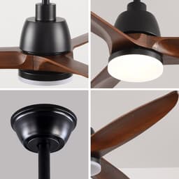 Hyundai Plafondventilator Met Verlichting – 142 cm – Hout En Metaal – Zwart En Walnoot – 3 Bladen, 6 Snelheden En Afstandsbediening — thumbnail 4