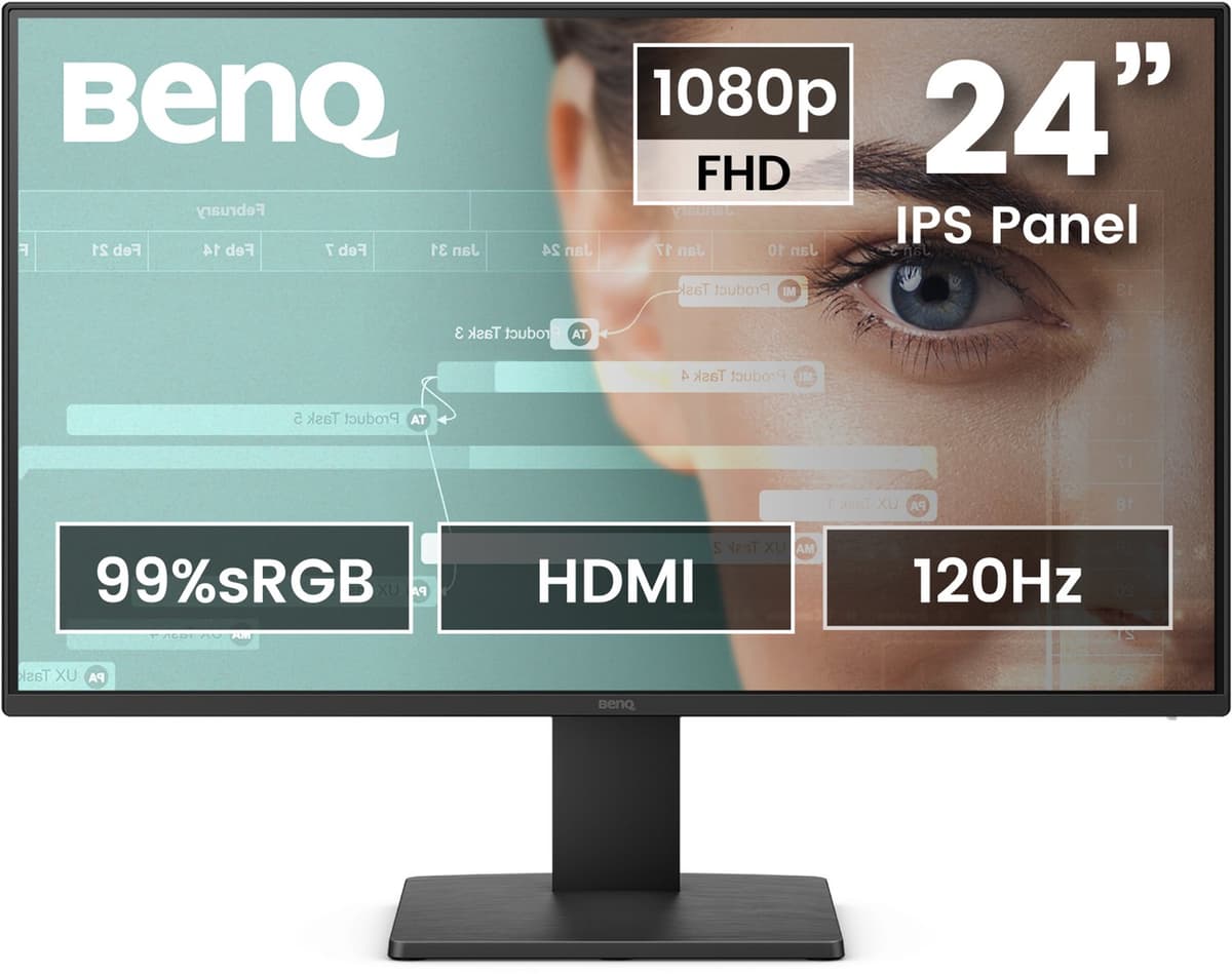 BenQ GW2490P Monitor - 24 Inch Full HD IPS Scherm - 120Hz - 1ms MPRT - Eye Care - DisplayPort & HDMI - 2x2W Speakers — afbeelding 1