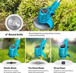 Elektrische Grasmaaier Snoerloos Met 2 Accu's 21V - Borstelloze Motor - Verstelbare Hoek En Lengte - Voor Gazononderhoud Tuinmaaier — thumbnail 3