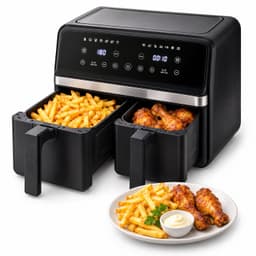 Cheqo® Dubbele Airfryer met Twee Gelijke Manden - Heteluchtfriteuse XXL Zwart - Dual Zone met Twee Kookvakken - Hetelucht Friteuse met Touchscreen - Digitale Airfryer voor Gezin - Frituurpan zonder Olie - Snackpan met Grillplaat - Airfryer Oven — thumbnail 1