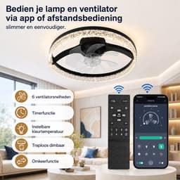 Rosnek Ventilatorlamp Plafond - Moderne Plafondventilator met Verlichting - Smart App Control & Remote Control - Ultra Stil - Omkeerbare Motor Zomer en Winterstand - Dimbaar - 6 Snelheden - Ø 45 cm — thumbnail 4