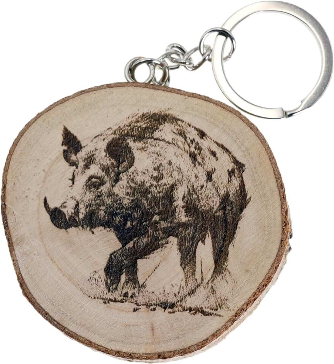 Sleutelhanger van natuurlijk hout met bosdier, eu, wild zwijn — afbeelding 1