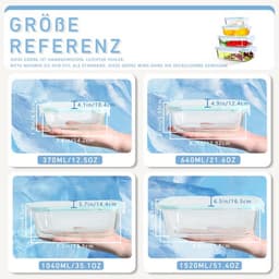 Glazen Voedselcontainerset - 6x1040ml 6x370ml - Magnetron- En Vaatwasmachinebestendig - BPA-vrij - Rechthoekig - Voor Maaltijdvoorbereiding — thumbnail 4