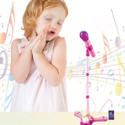 Roze Karaokemicrofoon voor Kinderen - Verstelbare Standaard 40-90 cm - Roterende Lichtbal - 10 Geluidseffecten - Voor Smartphone & MP3 - Vanaf 3 Jaar — thumbnail 3