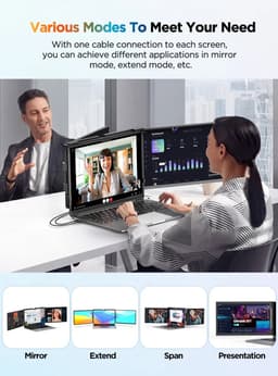 ITRONIQ Laptop Scherm Uitbreider 14 Inch - Dubbele Monitor 2K IPS - Triple Screen Extender - 60Hz - USB-C HDMI - Draagbaar Zwart — thumbnail 3