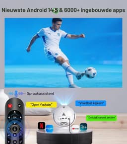 Mini-beamerprojector, 4K ondersteuning, 360° voetbalmotief, kleine thuisbioscoop, outdoor, wifi 6, bluetooth 5.4, autokeystone, draagbare projector, korte afstand voor mobiele — thumbnail 5