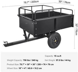 Tuinaanhangwagen - Utility Trailer - Dumpkar - Zwaar Uitgevoerd - met Afneembare Zijkanten - voor Rijden - Grasmaaier - Tractor - Ijzer - 200 x 76 x 76 cm - Zwart — thumbnail 4