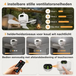 Lapamax Camping Ventilator met LED Verlichting Ø27 cm – 8000mAh Oplaadbare Accu – Tent Ventilator met Afstandsbediening en Timer – 4 Snelheden & 3 Lichtstanden – Stille DC Motor – ventilator camper Voor Tent, Caravan, Camper en Overkapping – Wit — thumbnail 2