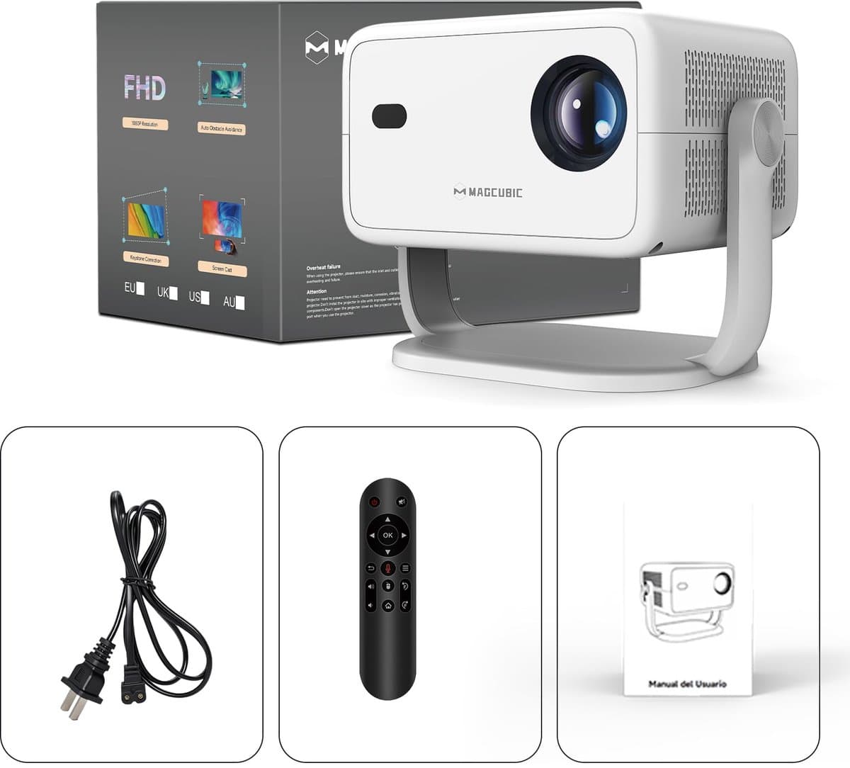 SnelShoppen - Magcubic Mini Projector - Draagbare Projector met 400 ANSI, Native 1080P, 4K Ondersteuning, Wifi 6, BT 5.2, Auto-Trapeziumcorrectie - Pe — afbeelding 1