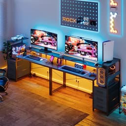 Lunekiss Gaming bureau met LED - hoekbureau en computerbureau met opbergschap, lades, monitorstandaard en 2 stopcontacten — thumbnail 3
