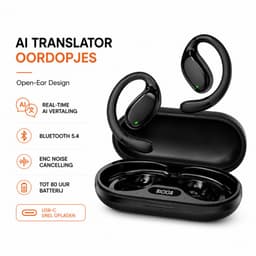 AirWave AI Translator Oordopjes - Open-Ear Bluetooth 5.4 Koptelefoon - Real-Time AI Vertaling via TransKit App - ENC Noise Cancelling - 80 Uur Batterij - USB-C – Zwart — thumbnail 1