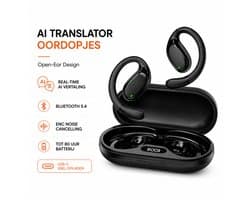 AirWave AI Translator Oordopjes - Open-Ear Bluetooth 5.4 Koptelefoon - Real-Time AI Vertaling via TransKit App - ENC Noise Cancelling - 80 Uur Batterij - USB-C – Zwart