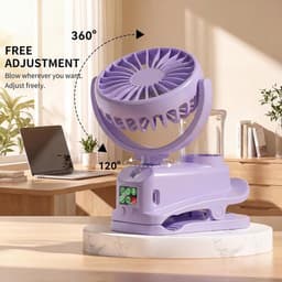 Mini USB-clipventilator, mini oplaadbare luchtbevochtiger met nevel, 4 windsnelheden, tafelventilator, mini draagbare ventilator voor thuis, bureau en kantoor (paars). — thumbnail 2