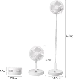 Telescopische ventilator – Oplaadbaar via USB – Opvouwbaar – Mini-ventilator – 7200 mAh – In hoogte verstelbaar (36–97,5 cm) – Telescopische vloerventilator – Staande ventilator — thumbnail 2