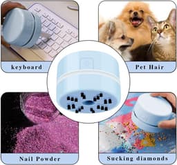 Mini Handheld Tafelstofzuiger Blauw, Bureauaccessoire voor Diamant Nail Art Gereedschap, Compact Stofzuiger voor Nagelpoeder en Bureaustof — thumbnail 4
