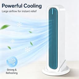 Witte Bladloze Torenventilator - USB Oplaadbaar - 4000mAh Accu - 3 Snelheden - Stil - Met Afneembare Voet En Afstandsbediening - Geschikt Voor Bureau - Slaapkamer En Kamperen — thumbnail 4