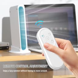 Bladloze Torenventilator - USB Torenventilator - 4000mAh - 3 snelheden - Stille Staande Ventilator - met losse voet en afstandsbediening - voor bureau, slaapkamer en camping - wit — thumbnail 3