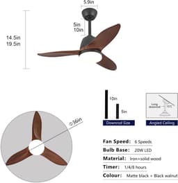 HAUSS SPOLE Plafondlamp Met Ventilator – 91,4 cm – Dimbaar Met 3 Kleurtemperaturen – Massief Hout – Zwart En Donkere Walnoot – Voor Woonkamer — thumbnail 4