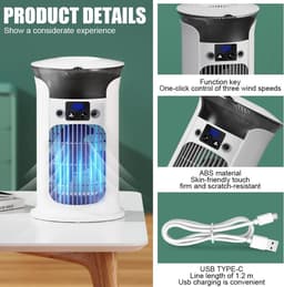 Mobiele Airco - 4-in-1 Luchtkoeler met 800ml Watertank - Mini Airconditioner voor Slaapkamer & Kantoor - Draagbare Aircooler - Energieklasse A+ - Wit — thumbnail 4