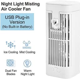 Mini Ventilator Met Nachtlamp - Draagbare Bureauventilator - Vernevelingsfunctie - USB Aansluiting - Afmeting 8,6×3,3 Inch - Geschikt voor Slaapkamer - Kantoor - Camper en Auto — thumbnail 3
