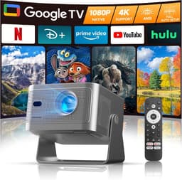 SnelShoppen - Mini Beamer Projector 4K met Google TV, Full HD 1080p, Bluetooth, WiFi, Korte Afstand, Autofocus, Trapeziumcorrectie voor Thuisbioscoop, — thumbnail 1