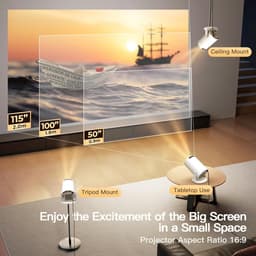 SnelShoppen - Draagbare miniprojector 4K 1080p Full HD, Android 11, Wifi 6, BT 5.0, 180 graden rotatie, kleine thuisbioscoop met automatische keystone — thumbnail 5