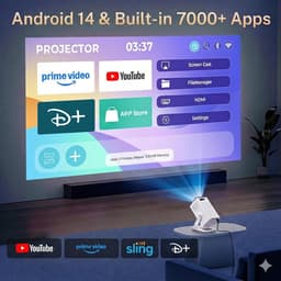 SnelShoppen - Mini Beamer met Ingebouwde Apps & Android 14, 5G Wi-Fi 6, Bluetooth 5.4, Ondersteunt 4K/1080P, Auto Keystone, Draaibaar 270° - Perfect v — thumbnail 5