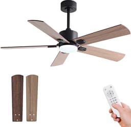 Plafondventilator 42 inch modern zwart met licht - Afstandsbediening - Stille en krachtige motor - Heldere LED - Dubbelzijdige bladen - Boerderijstijl — thumbnail 1