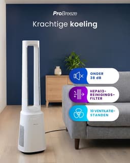 Bladloze Torenventilator met HEPA 13-filter – WiFi, 6 Snelheden, 5 Modi en 60° Oscillatie – Wit — thumbnail 3