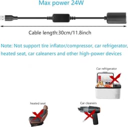 GINTOOYUN 24W USB A Male to 12V Cigarette Lighter Booster Cable Pedestal Adapter Power Cord for Dashcam, GPS, Car Led - ShopVlot — thumbnail 4