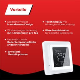 Digitale Touchscreen Thermostaat voor Elektrische Vloerverwarming - Programmeerbaar en Energiezuinig — thumbnail 3