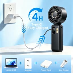Draagbare handventilator - Mini USB fan - Persoonlijke verkoeling - 100 snelheden - 4000 mAh batterij - Zwart — thumbnail 1