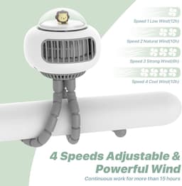 Kinderwagen ventilator oplaadbaar – stille USB ventilator met flexibel statief – 4 standen – 360° draaibaar — thumbnail 2