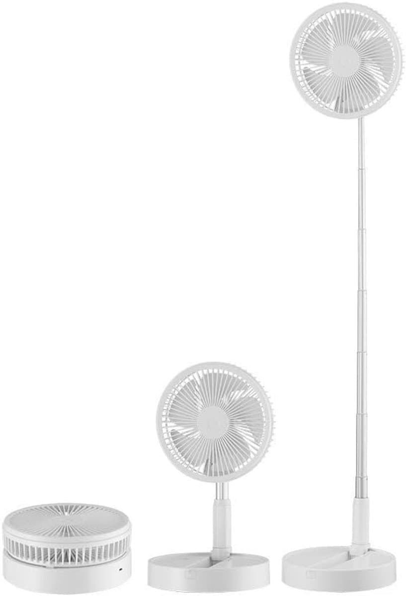 Draagbare,7200 mAh opvouwbare en telescopische vloerventilator met USB-oplaadfunctie, geschikt voor thuis, studentenkamers en als bureau. Compact op te bergen. — afbeelding 1
