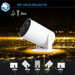 GELLDG Videoprojector - Kortstondige Focus Draagbare Mini Beamer - 15.5x9.4cm - Android 14 WiFi 6 Bluetooth 5.4 Auto Keystone - Geschikt voor Thuisbioscoop en Buitengebruik - Kunststof - Wit — thumbnail 3