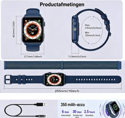 Blackview R30Max- Smartwatch Heren en Dames | Bellen en Gebeld Worden | 1,91 inch smartwatch | meer dan 100 sportmodi | slaapmonitor | hartslagmeter | SpO2 | Geschikt voor iOS en Android | Blauw — thumbnail 3