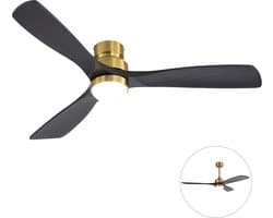 Plafondventilator Met Lamp - 3 Hout Bladen - Ø 52 inch - Dimbare lamp - Met Afstandsbediening - 6 ventilatorstanden - Met timerfunctie - LED's Light - Goud, zwart — afbeelding 1