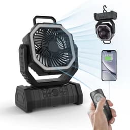 Draagbare campingventilator met LED-verlichting, 4 snelheden, 20000 mAh accu met afstandsbediening en haak, stille USB-tafelventilator voor vissen, picknicks, barbecues en wandelen. — thumbnail 1
