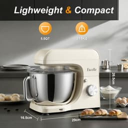 SnelShoppen - Stand Mixer Wit - 5.5L Keukenmachine met 6 Snelheden en Kneedhaak voor Bakken, Mixen, Kloppen, Perfect voor Taarten en Brood — thumbnail 4