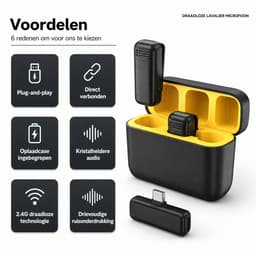 VANAVO® - Draadloze Microfoon - 2 Stuks - Dasspeld Microfoon - USB-C en Lightning - Geschikt voor Jack 3.5mm - Lavalier Microfoon Draadloos - Microfoons - Plug & Play - Inclusief 2 extra windscreens — thumbnail 3
