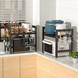 SnelShoppen - Expandable Magnetron Rack - Keuken Organizer - Verstelbare Magnetron Stand - Zwart - Met 6 Haken - Ideaal voor Oven, Koffiezetter, Werkb — thumbnail 4